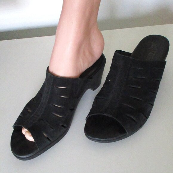 Mephisto Womens Black Suede Open Toe Slide 2" Rubber Heel Sandal - Size 36 EURO - Picture 6 of 8